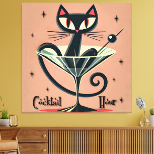 Atomic Futuristic Space Age Black Cat Martini Canvas Print