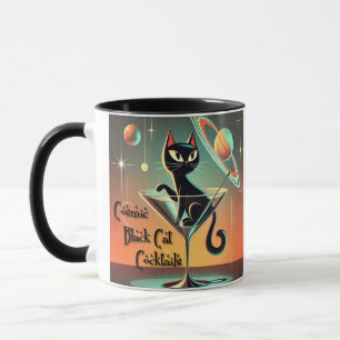Atomic Futuristic Space Age Black Cat Martini Mug