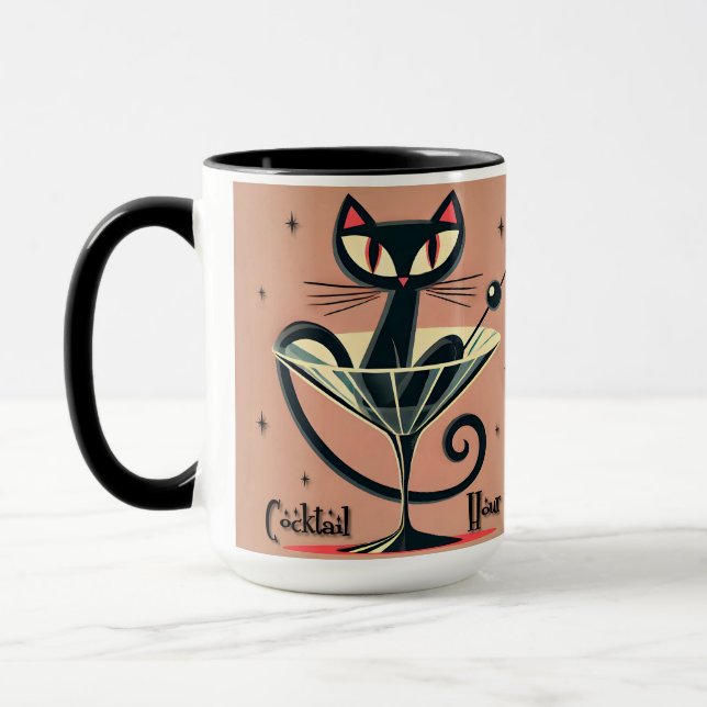Atomic Futuristic Space Age Black Cat Martini Mug (Left)