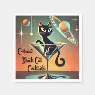 Atomic Futuristic Space Age Black Cat Martini Napkin