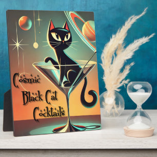 Atomic Futuristic Space Age Black Cat Martini Plaque