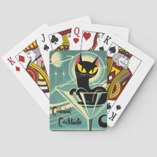 Atomic Futuristic Space Age Black Cat Martini Playing Cards