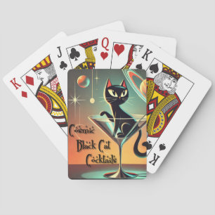 Atomic Futuristic Space Age Black Cat Martini Playing Cards