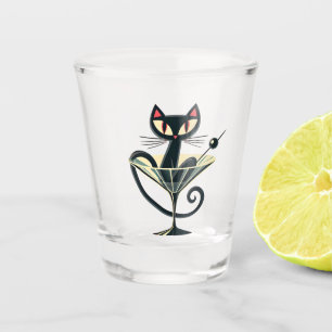Atomic Futuristic Space Age Black Cat Martini  Shot Glass