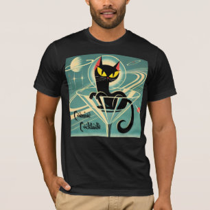 Atomic Futuristic Space Age Black Cat Martini T-Shirt