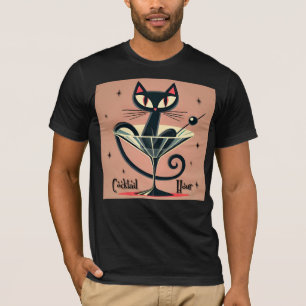Atomic Futuristic Space Age Black Cat Martini T-Shirt