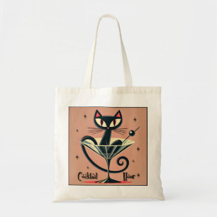 Atomic Futuristic Space Age Black Cat Martini Tote Bag
