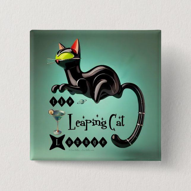 Atomic Futuristic The Leaping Cat Lounge 2 Inch Square Button (Front)