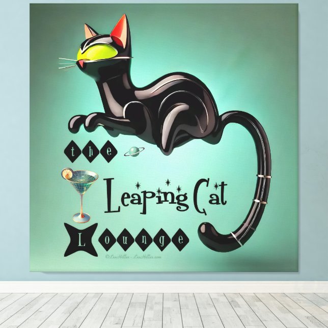Atomic Futuristic The Leaping Cat Lounge Canvas Print (Insitu(Wood Floor))