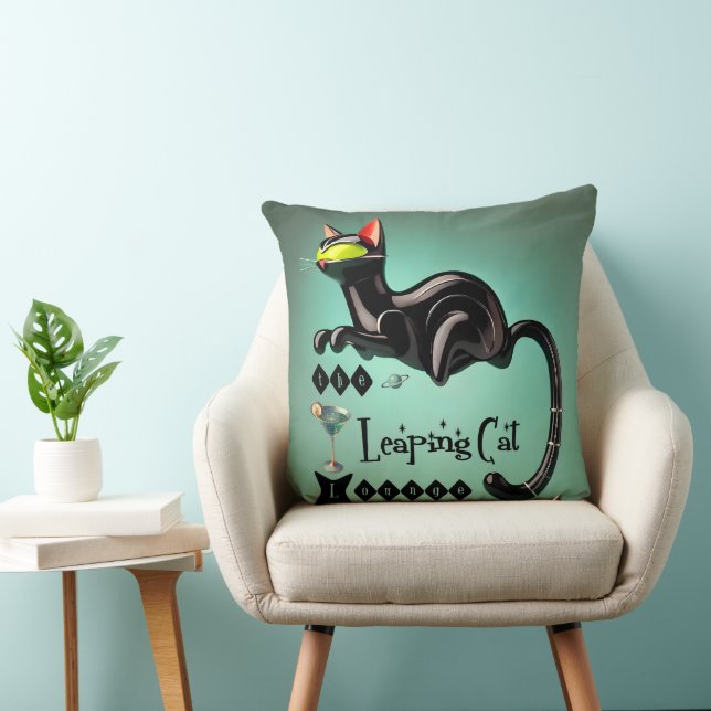 Atomic Futuristic The Leaping Cat Lounge Throw Pillow (Chair)