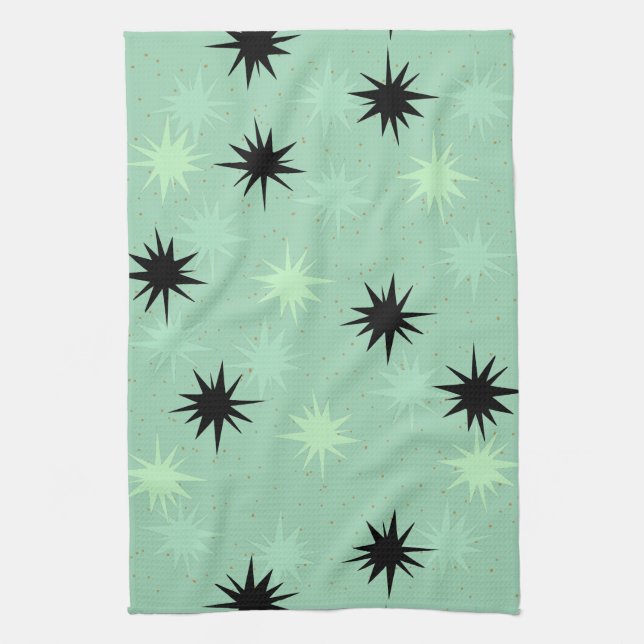 Atomic Jade and Mint Starbursts Kitchen Towel (Vertical)