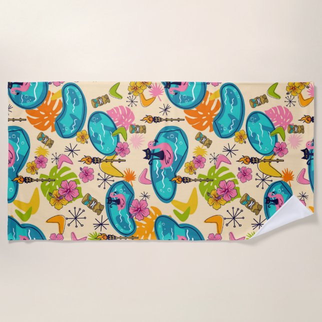 Atomic Kitty Luau Beach Towel - Tiki Pool Party (Front)