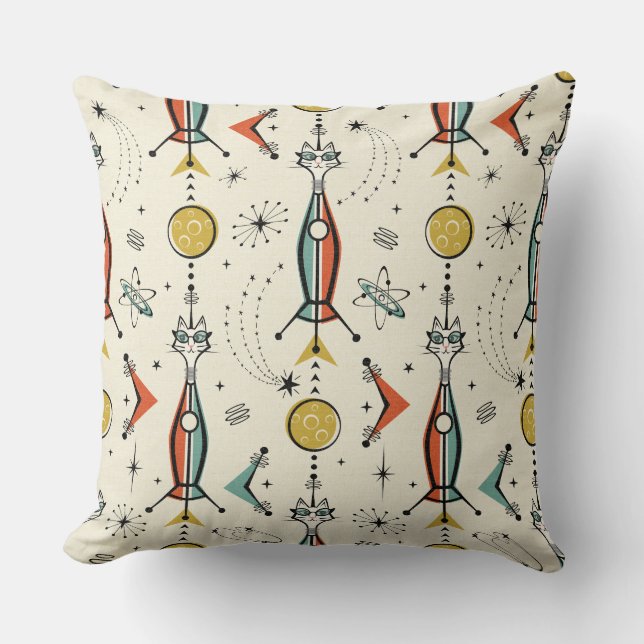 Atomic Kitty Rockets ©studioxtine Throw Pillow (Front)