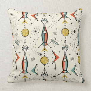 Atomic Kitty Rockets ©studioxtine Throw Pillow