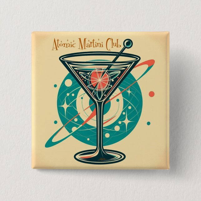 Atomic Martini Club 2 Inch Square Button (Front)