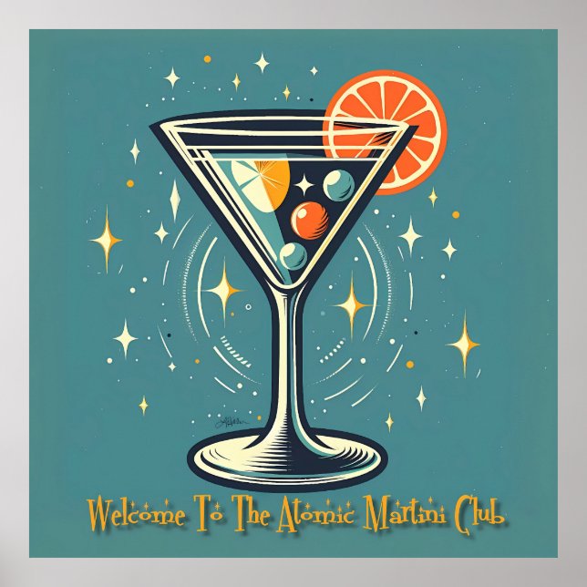 Atomic Martini Club Retro Futuristic Cocktail Poster (Front)