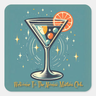 Atomic Martini Club Retro Futuristic Cocktail Square Sticker