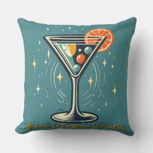 Atomic Martini Club Retro Futuristic Cocktail Throw Pillow