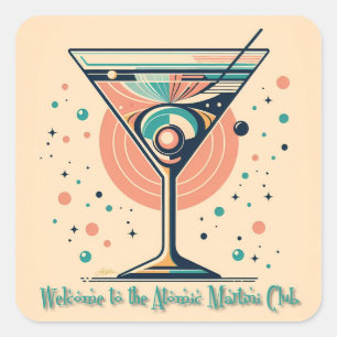 Atomic Martini Club Retro Futuristic Space Age Square Sticker