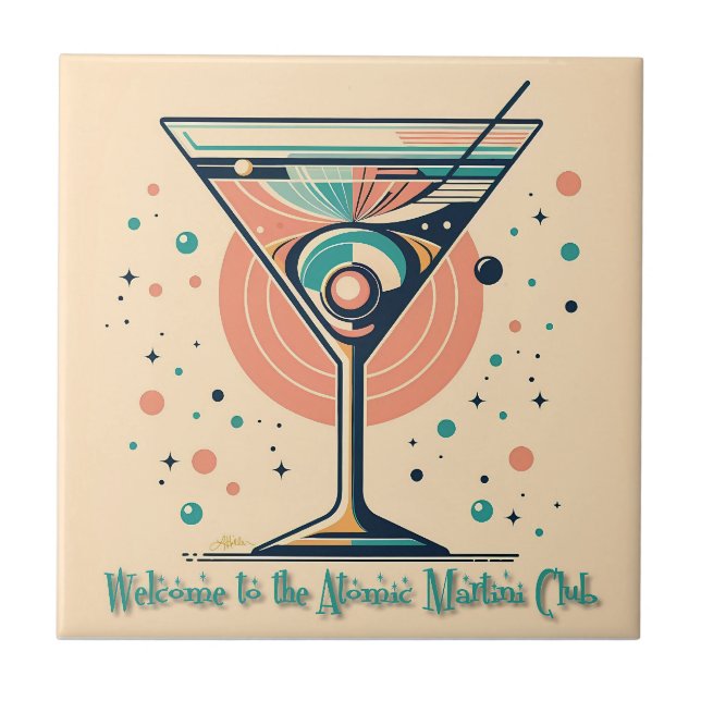 Atomic Martini Club Retro Futuristic Space Age Tile (Front)
