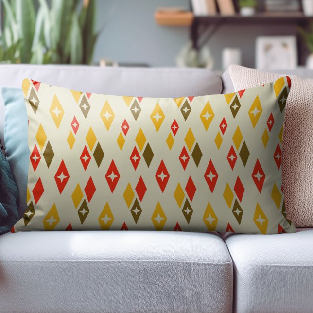 Atomic MCM Diamonds Pattern Red, Yellow, Brown Accent Pillow (Creator Uploaded)