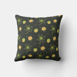 Atomic MCM Starburst Pattern Green, Orange Throw Pillow