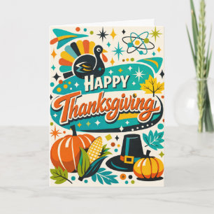 Atomic Mid Century Thanksgiving Turkey Pumpkin Card