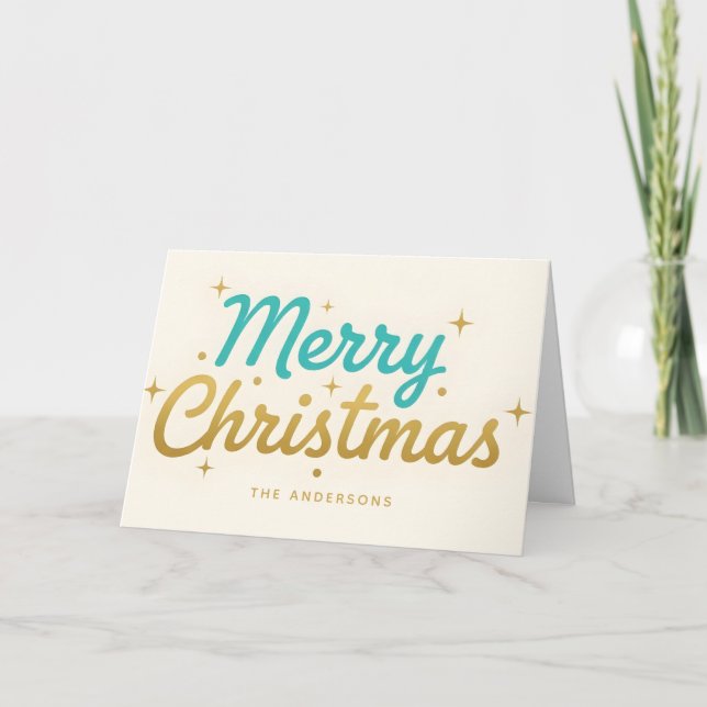 Atomic Midcentury Script Merry Christmas Holiday Card (Front)