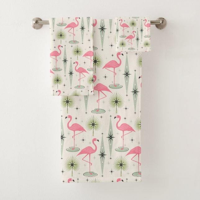 Atomic Oasis with Pink Flamingos Bath Towel Set (Insitu)