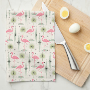 Atomic Oasis with Pink Flamingos Kitchen Towel