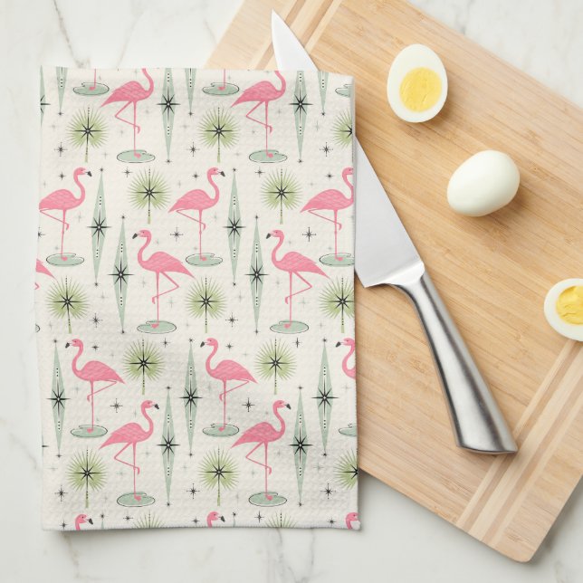 Atomic Oasis with Pink Flamingos Kitchen Towel (Quarter Fold)