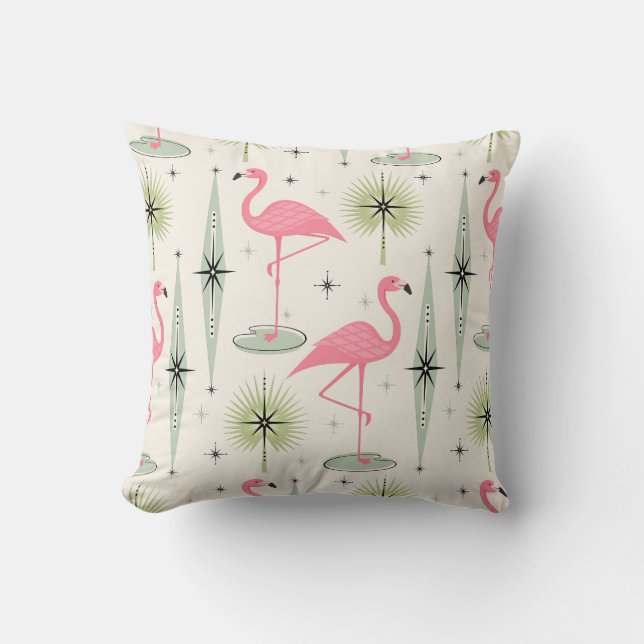 Atomic Oasis with Pink Flamingos Tote Bag Throw Pillow (Front)