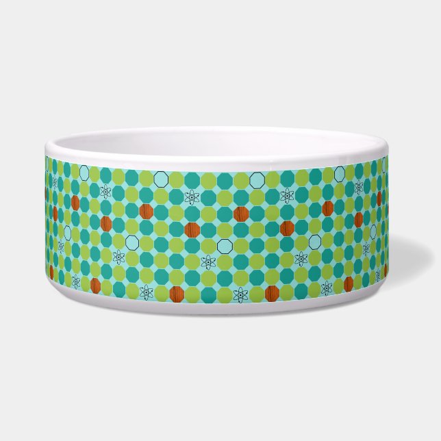 Atomic Octagons Ceramic Pet Bowl (Front)