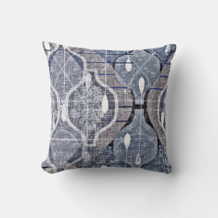 Atomic Ogee Blue Grey Modern Farmhouse Midcentury Throw Pillow