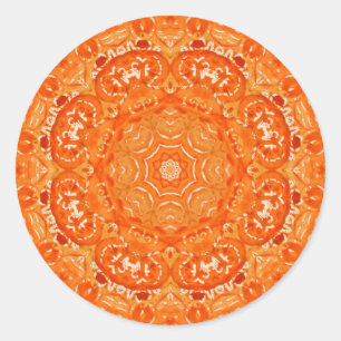 Atomic Orange Watercolor Mandala Classic Round Sticker