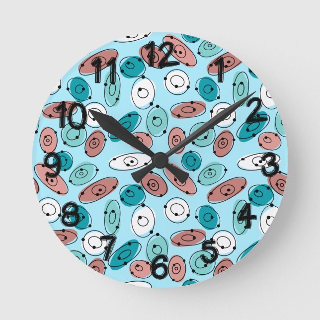 Atomic Ovals Turquoise Round Clock (Front)