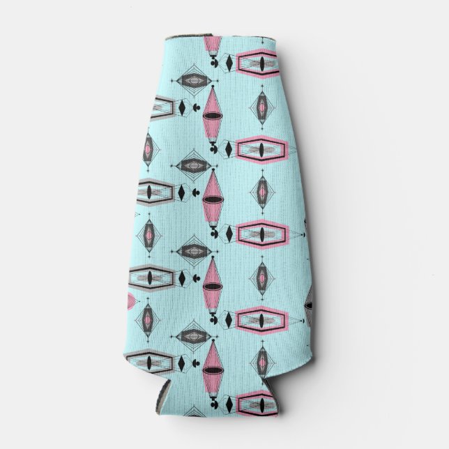 Atomic Pink & Grey Pattern Bottle Cooler (Front)