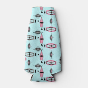 Atomic Pink & Grey Pattern Bottle Cooler