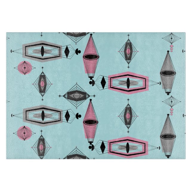 Atomic Pink & Grey Pattern Cutting Board (Front)