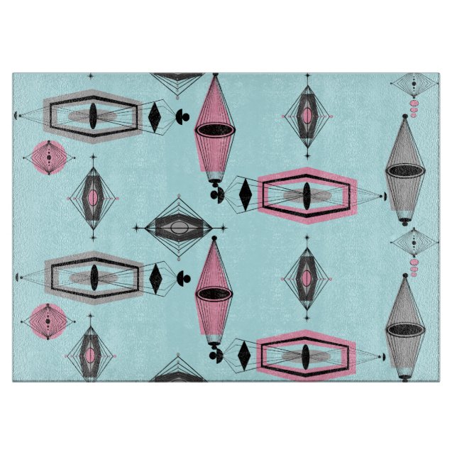 Atomic Pink & Grey Pattern Cutting Board (Front)