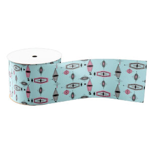 Atomic Pink & Grey Pattern Grosgrain Ribbon