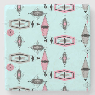 Atomic Pink & Grey Pattern Marble Stone Coaster