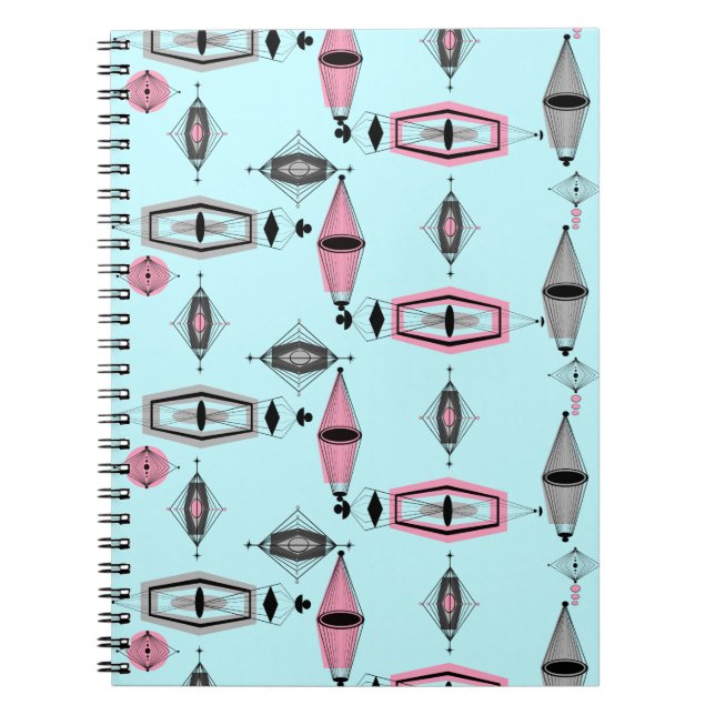 Atomic Pink & Grey Pattern Notebook (Front)