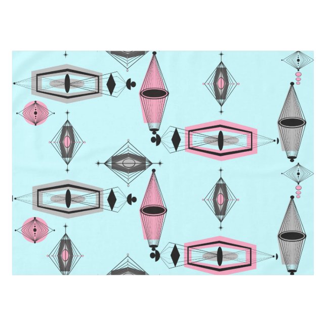 Atomic Pink & Grey Pattern Tablecloth (Front (Horizontal))