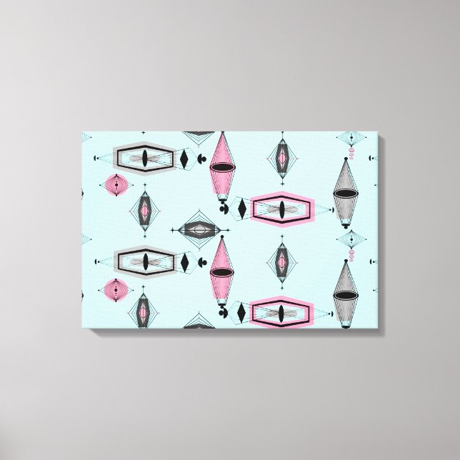 Atomic Pink & Grey Pattern Wrapped Canvas (Front)