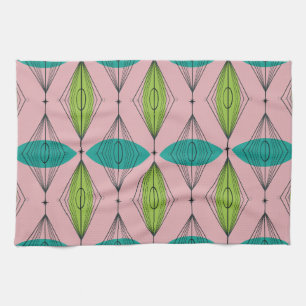 Atomic Pink Ogee and Starbursts Kitchen Towel