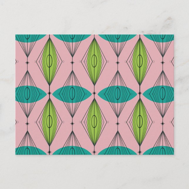 Atomic Pink Ogee and Starbursts Postcard (Front)