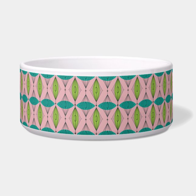 Atomic Pink Ogee & Starburst Dog Bowl (Front)