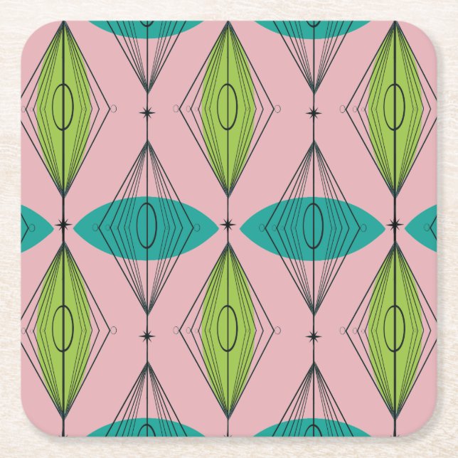 Atomic Pink Ogee & Starburst Hard Paper Coaster (Front)