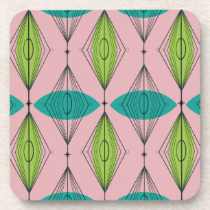 Atomic Pink Ogee & Starburst Hard Plastic Coaster